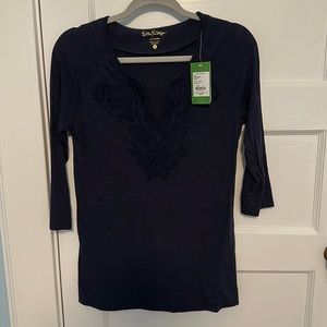 Brand new Navy embroidered Lilly Pulitzer top with tags